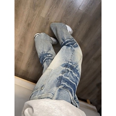 美式复古阔腿牛仔裤男女春秋季新款高腰微喇拖地裤子LV88077-P48，男装牛仔裤，星座1008