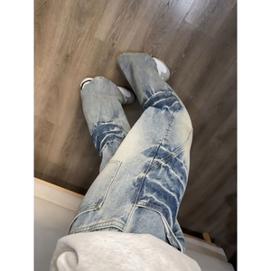 美式复古阔腿牛仔裤男女春秋季新款高腰微喇拖地裤子LV88077-P48图片