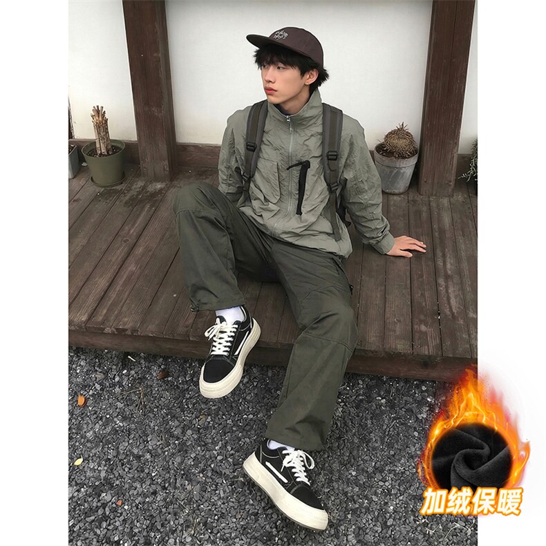 A178-K10022JR-P40加绒复古速干口袋工装裤男夏季薄款垂感阔腿裤,男装工装外套,电商A178