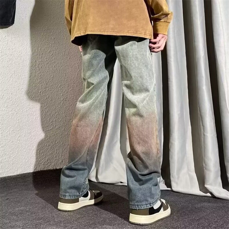 夏季新款破洞拖地牛仔裤女美式复古辣妹直筒宽松慵懒风阔腿长裤子,男装牛仔裤,星座506A