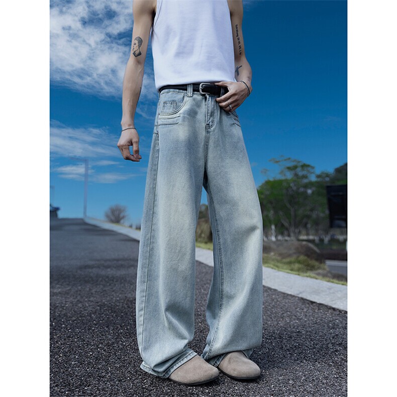 特~马路景夏季浅蓝色牛仔裤宽松直筒版型设计款男裤长期有567P45,男装牛仔裤,星座902A