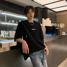 405A美式高街新款大金属扣拉链设计短袖T恤T2439-P45控68，男装T恤，星座405A