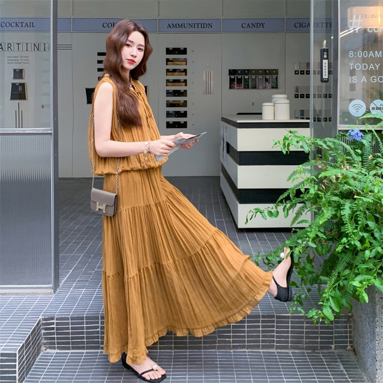 黄色无袖上衣半身裙套装女夏2025新款法式减龄气质长裙两件套爆款,女装套装/套裙,秋水欣儿