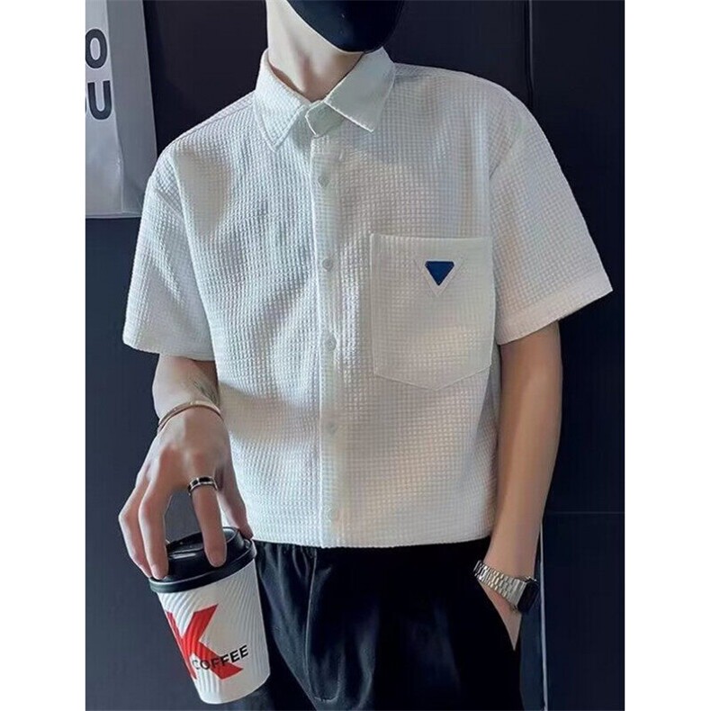 华夫格衬衫男短袖ins潮牌痞帅小众五分袖衬衣夏季薄款C5002,男装T恤,星座1116A-2（原606A-1）