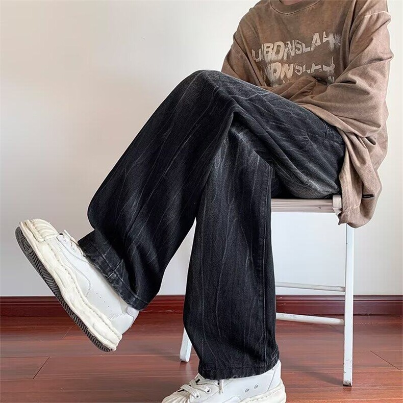 W9638-P48网图现货冰裂纹牛仔裤潮流街头宽松直筒时尚长裤裤,男装牛仔裤,星座1608-2