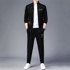 男士休闲套装春秋季款中青年爸爸开衫外套卫衣2023新款三件套，男装休闲套装，电商B212（原钱塘6029）
