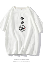 亚麻短袖t恤男大码五分袖男宽松七分袖白底YT26070-P30，男装T恤，电商A040A
