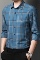春季纯棉格子长袖日常修身男士长袖衬衫时尚上衣翻领t恤衫潮P77，男装衬衫，钱塘6003A(原)4033A