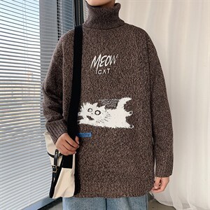 ！冬季加厚高领毛衣男潮流百搭印花针织衫毛线衣GM602P55图片