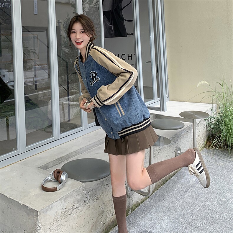 2023年秋季牛仔拼接棒球服82386-P145-K188,女装短外套,一九零
