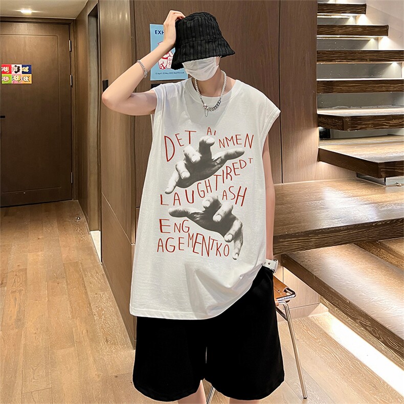 直播品质美式宽松纯棉背心无袖t恤短裤大码两件套套装TZ81-P58,男装T恤,电商A486