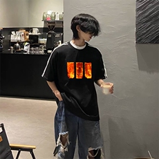 抖音得物高品质二开240克宽松纯棉美式潮牌三条杠织带短袖T恤，男装T恤，电商A486-1