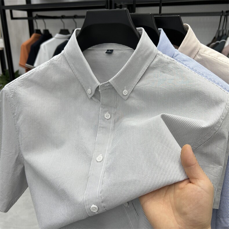 夏季男士条纹短袖衬衫高端商务休闲2025新款中青年男装衬衣,男装T恤,电商B212（原钱塘6029）