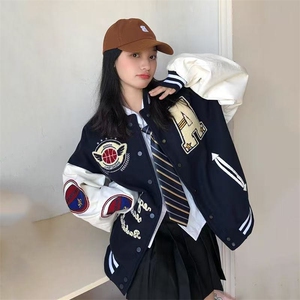 美式棒球服外套女潮秋冬季新款宽松百搭潮加绒加厚学生夹克图片