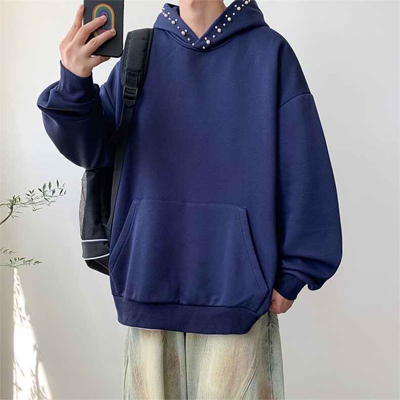 藏蓝色广东中山卫衣男款秋冬纽扣连帽衫美式复古500g重磅运动外套,男装卫衣,星座302B-1