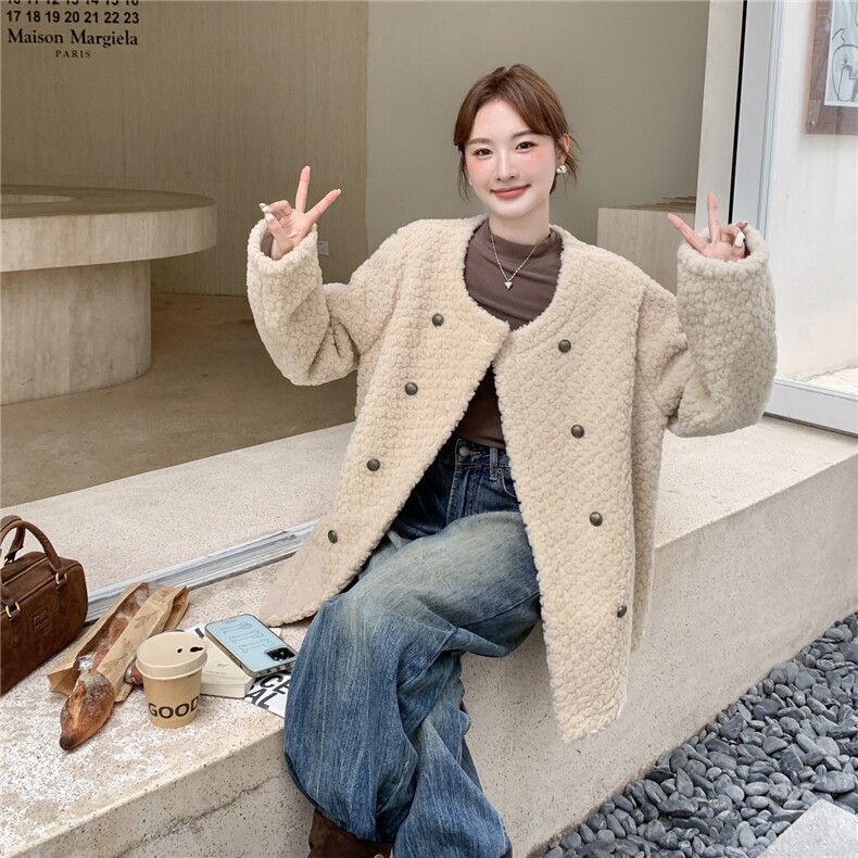 有货双排扣羊羔毛外套2C090-8949-P165-K248,女装棉衣/棉服,2C090