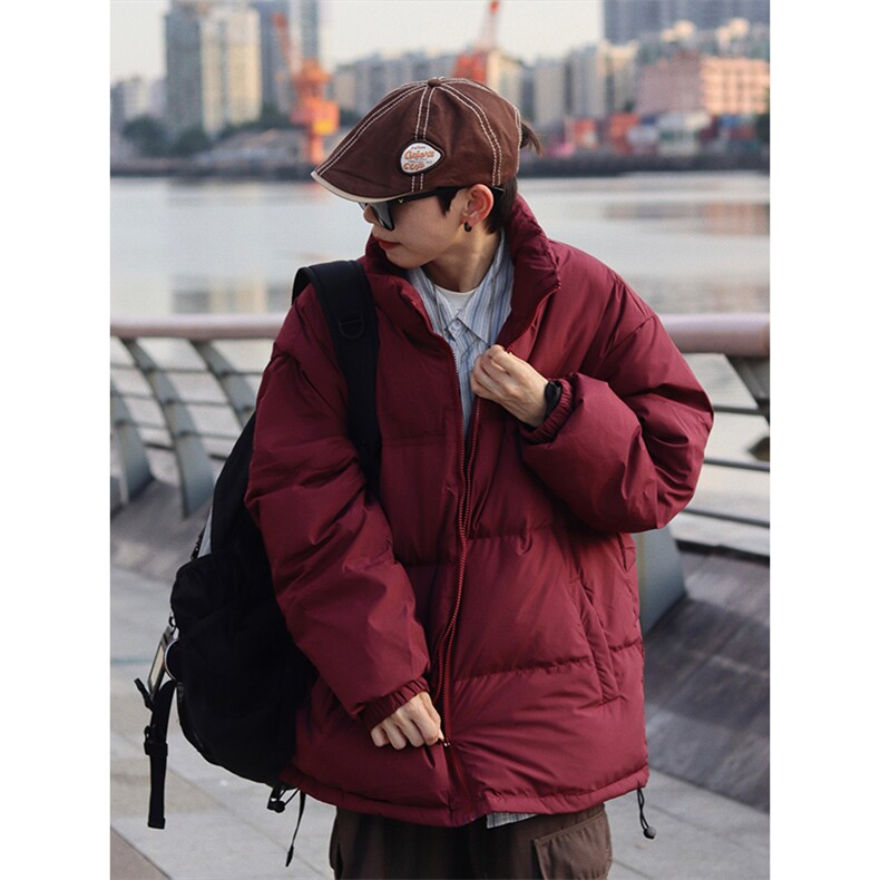 墨绿色羽绒服男款冬季加厚保暖白鸭绒面包服cleanfit立领宽松外套,男装羽绒服,电商A007
