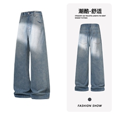 B221美式ins高街暗黑提花修身微喇牛仔裤LK26631-特P45控78，男装牛仔裤，电商B221