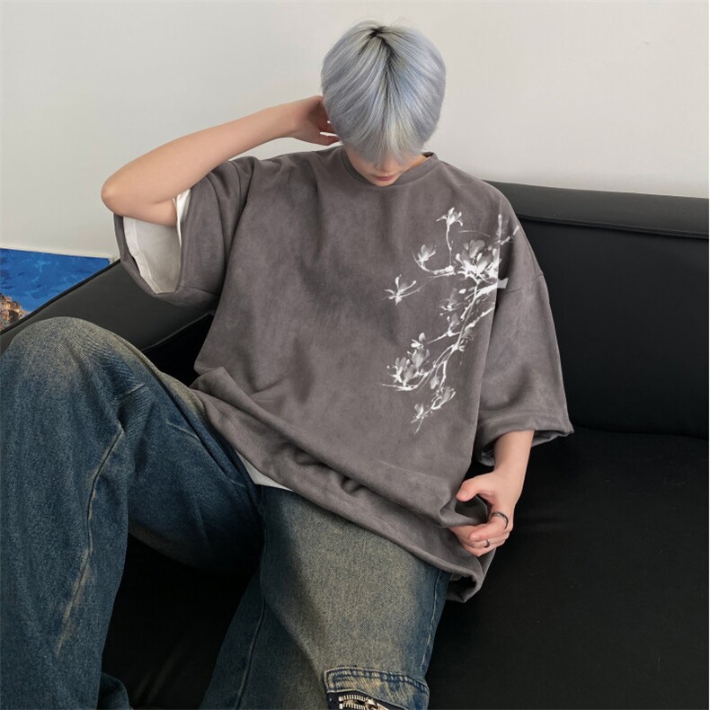 得物抖音直播高品质麂皮绒风印花宽松短袖djp296-特批23控39,男装T恤,星座605(原A050)