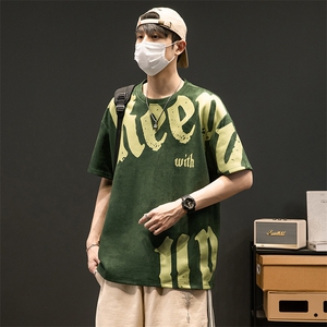 新款短袖男创意灰墙夏季t恤休闲百搭印花圆领T恤男上衣TC3137-P35,涂鸦连衣裙穿搭图片