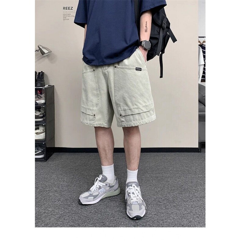 REEZ店主穿搭水洗伐木牛仔短裤男夏季宽松阔腿直筒短裤ND1105,男装牛仔裤,星座1116A（原606A-3）