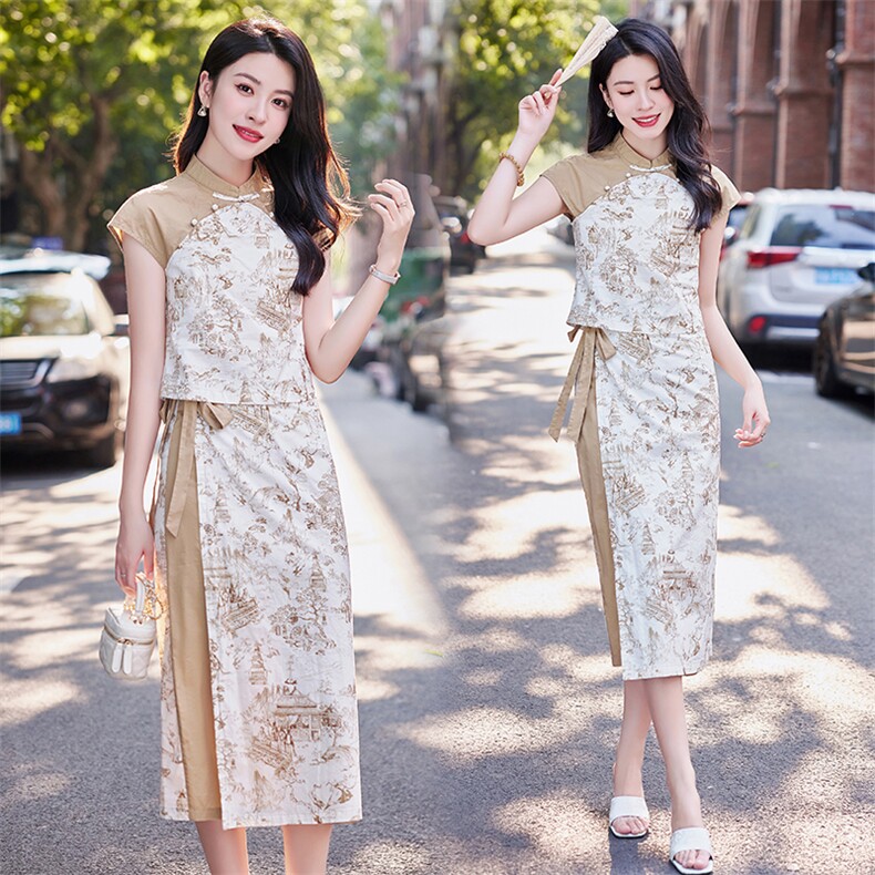 现货！！！旗袍上衣半身裙两件套~，女装套装/套裙，素月