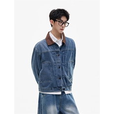 美式复古拼接牛仔外套男潮牌街头宽松翻领工装夹克JK0453-P65，男装工装外套，星座308B-2