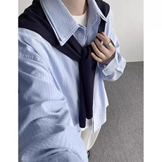 抖音得物品质二开春装美式潮牌披肩条纹长袖衬衫男女休闲宽松衬衣，男装衬衫，电商A486