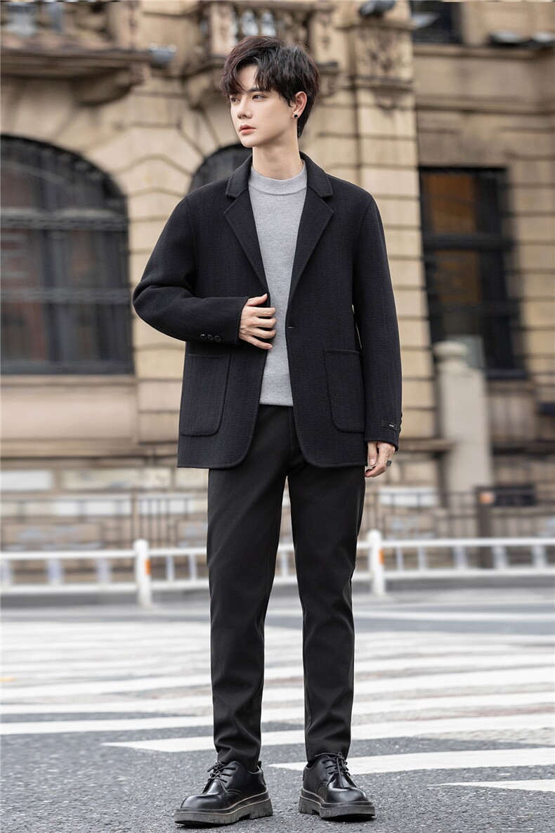 毛呢外套男士人字纹西服高级感双面尼羊毛休闲ADR6605-P295控498,男装西服,电商A355（原A415）