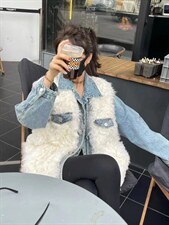 冬季新款托卡拼牛仔皮草外套，女装皮草，邱小姐