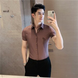 夏装新款男织带条纹衬衫男修身英伦短袖衬衣DC06/P55图片