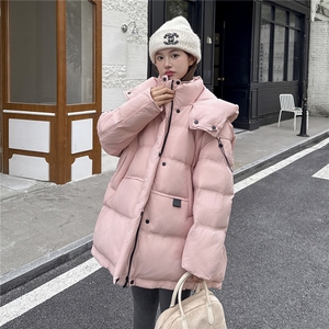 韩系连帽羽绒服外套女冬季2025新款轻薄白鸭绒小个子高级感面包服图片
