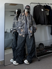 秋季浅色系外套男女高街树枝纹迷彩工装休闲夹克潮牌宽松水洗上衣，男装夹克，星座410-6（原星座1304-1）
