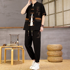 风夏季两件套男士冰丝宽松短袖套装民族男装汉服，男装T恤，星座1206（原A206）