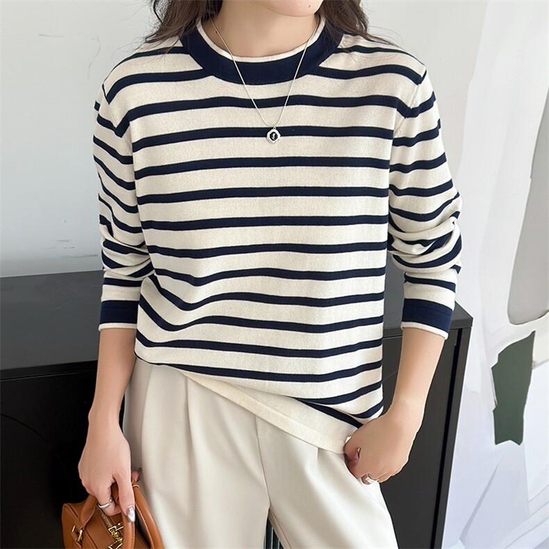 2025秋冬新款圆领纯棉女加厚毛衣内搭保暖针织百搭打底针织衫，女装针织衫/毛衣，洁纯羊绒