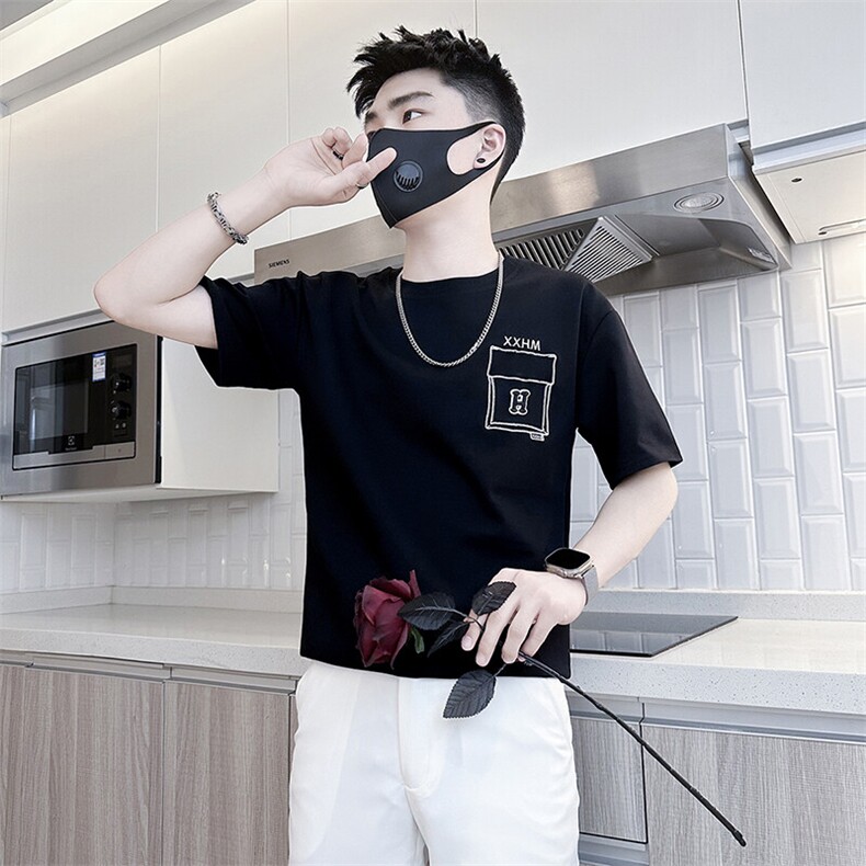 短袖T恤男简约刺绣潮流百搭社会小伙半袖衣服301C-DT89-P48控68,男装T恤,星座301C（原B323）