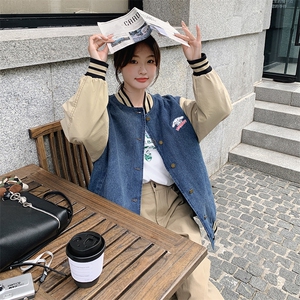 美式复古休闲夹棉牛仔外套女春秋季宽松百搭bf慵懒风棒球服夹克潮图片