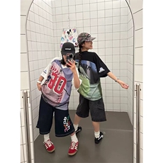 网图有货夏季美式复古球衣短袖T恤男女休闲运动v领上衣A604-P28，男装T恤，星座1505