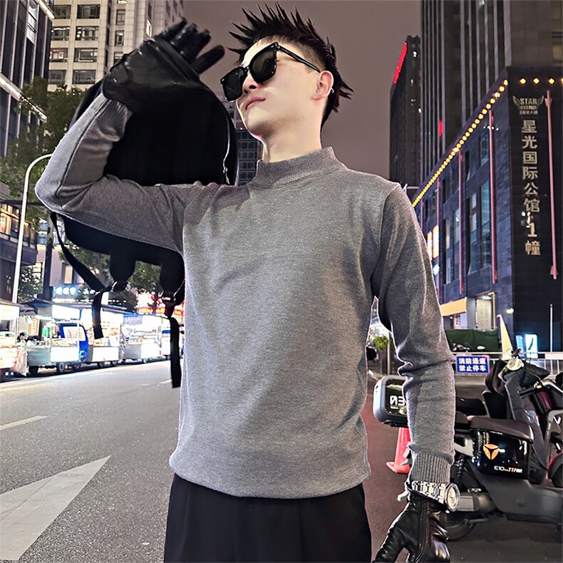 LV305/特P35控55冬季软糯亲肤纯色跑量半高领内搭毛衣男黑首,男装针织衫/毛衣,星座305B