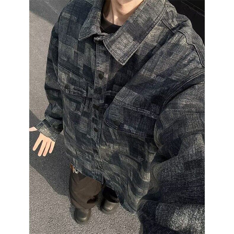 复古格纹牛仔外套男春2025新款潮牌休闲衬衫夹克上衣服W6472-P72,男装夹克,星座412-3