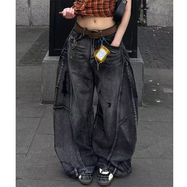 1506-1/710/P59复古蓝色阔腿牛仔裤宽松高腰直筒弯刀拖地裤，男装牛仔裤，星座1506