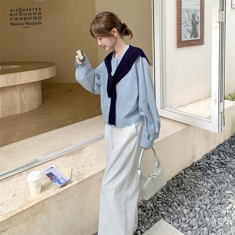 已出货蓝色衬衫送披肩＋白裤子套装2C198-6521-P165K258,女装套装/套裙,2C198
