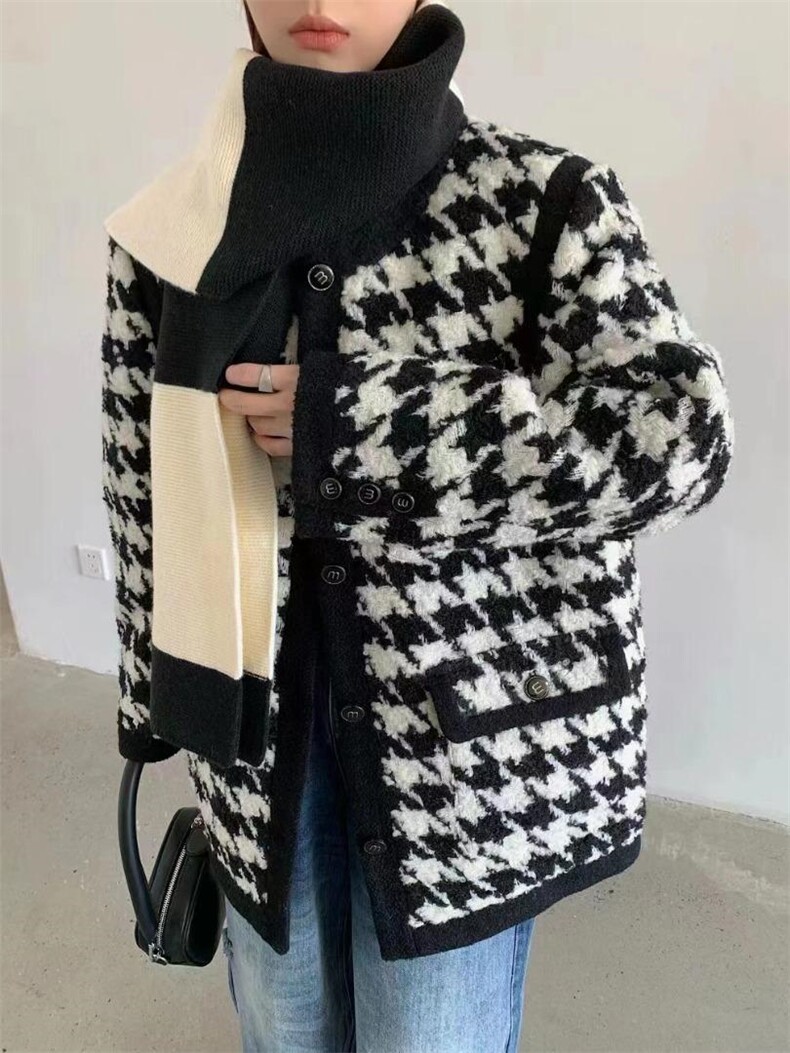 现货，冬季小香风千鸟格羽绒外套，其它，淳沐