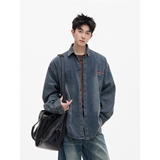 【现货】XZ1218WT4015特价P59字母刺绣解构拼接牛仔衬衫外套，男装衬衫，星座1218（原611-3）
