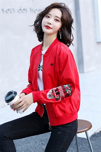 现货现发2024年春秋季新款百搭时尚刺绣棒球服外套，女装短外套，美沁
