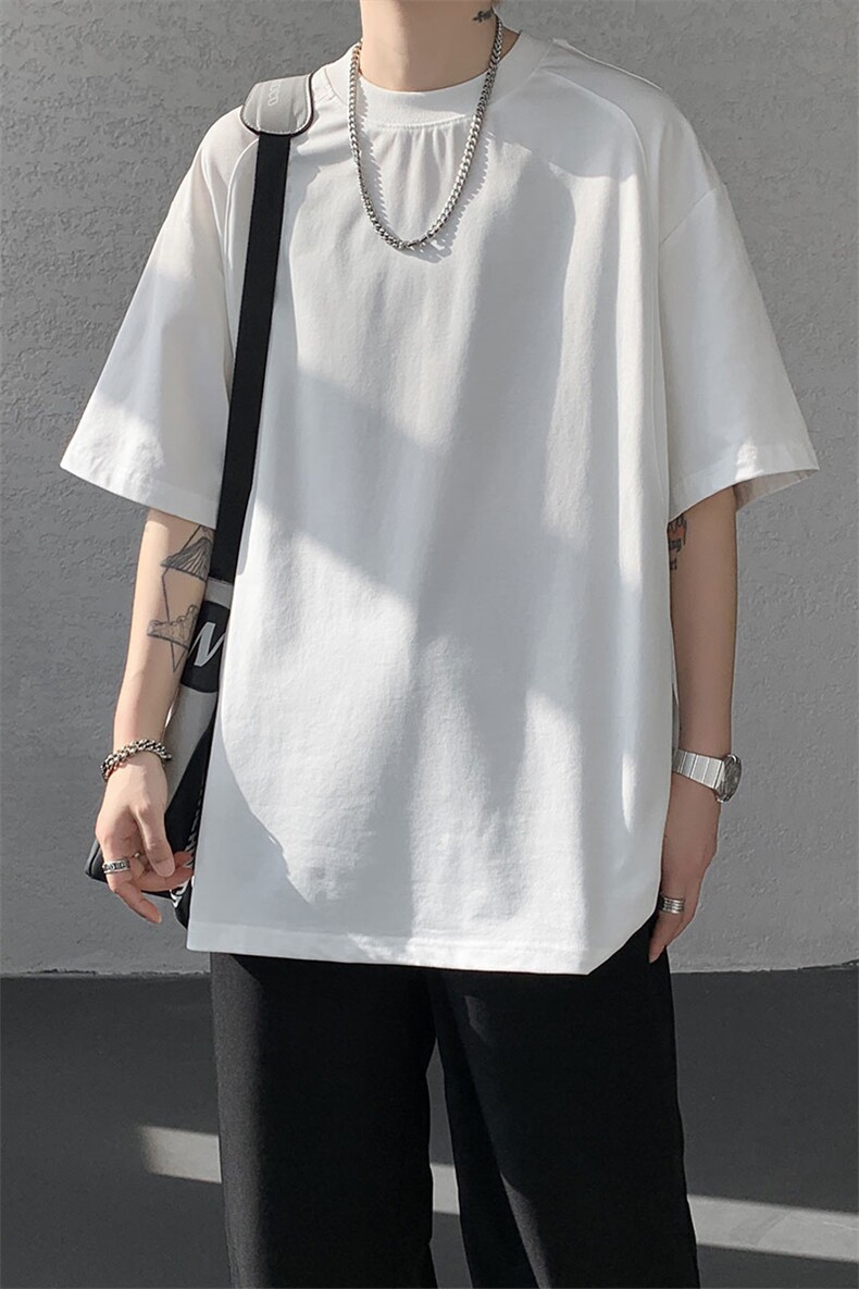 T10129-特批30控58曼巴棉撞色拼接短袖大码T恤夏季薄款垂感短袖,男装T恤,电商A059
