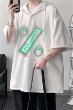 LD54171-P45连帽短袖t恤男大码胖子带帽五分袖中袖大皂风，男装T恤，电商A040
