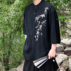 新款现货2024风外景中式夏季立领衬衫上衣情侣绣花T29-P65，男装衬衫，电商A021