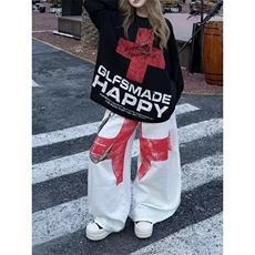 牛仔裤女潮流街舞街头滑板高街时尚个性潮涂鸦新款嘻哈，男装牛仔裤，星座506A