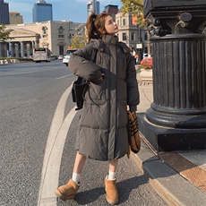 韩版中长款过膝灰色90羽绒服女2025年冬季新款加厚显瘦白鸭绒外套，女装羽绒服，辉之琳